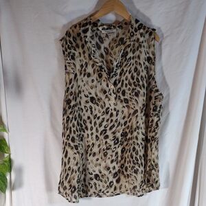 Leopard Print Sheer Sleeveless Blouse - Size  XL